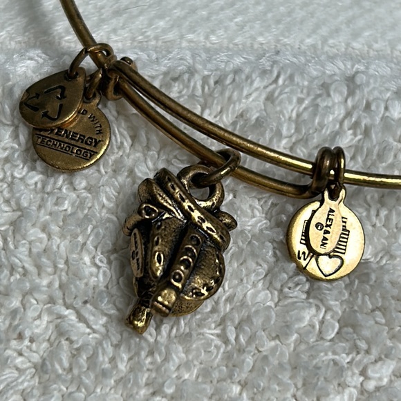 Alex and Ani gold metals adjustable bangle featuring a western saddle charm - Picture 2 of 7